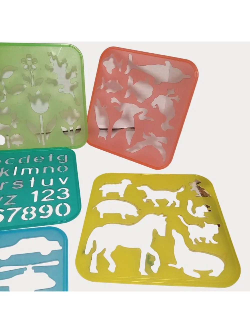 Tupperware Vintage 80s 7 Colorful Stencils Animals Shapes Trees Transportation